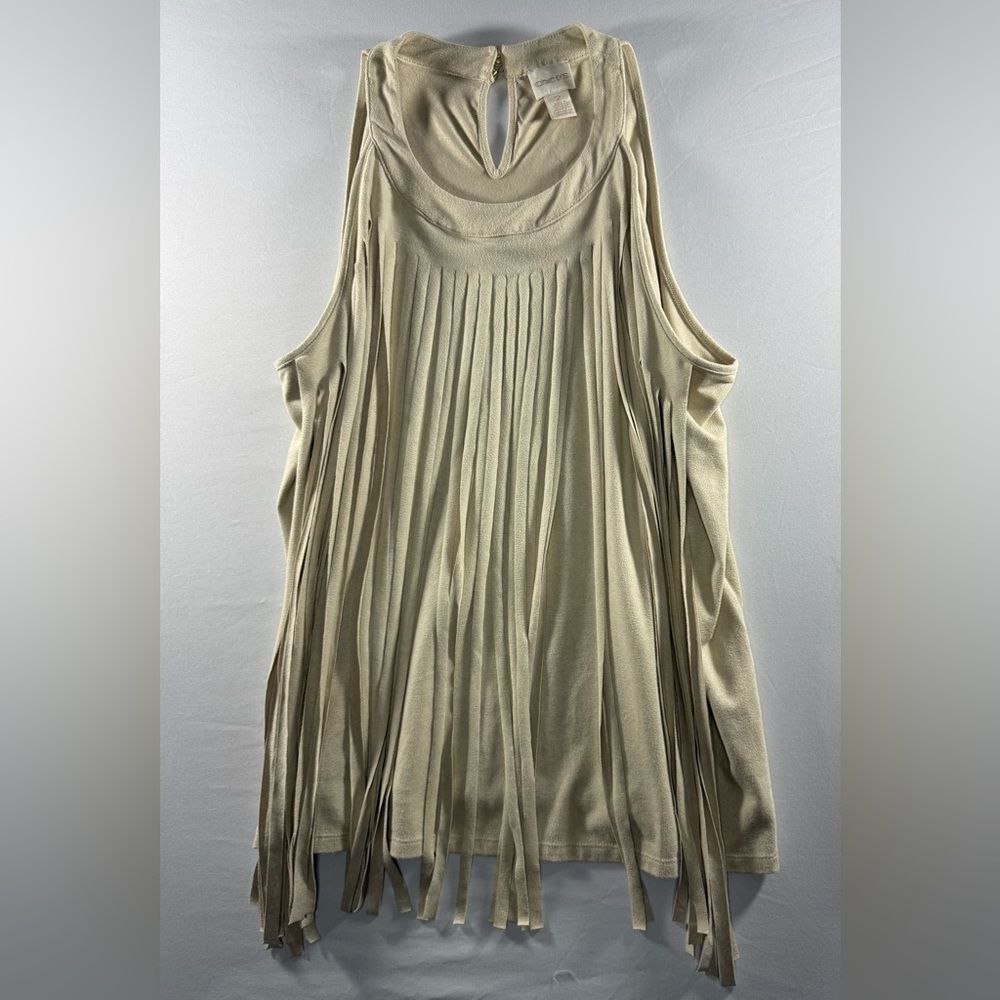 Chico’s Fringe Tank Top Size 2 NWT Beige Boho Western Sleeveless Festival Top